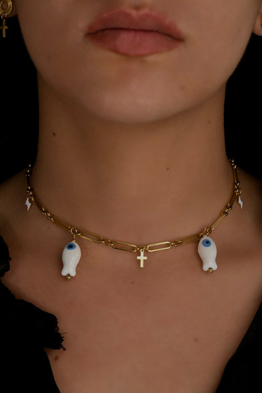 Image bijoux collier poisson blanc et boucle d’oreille de Patricia Jewels Rouen