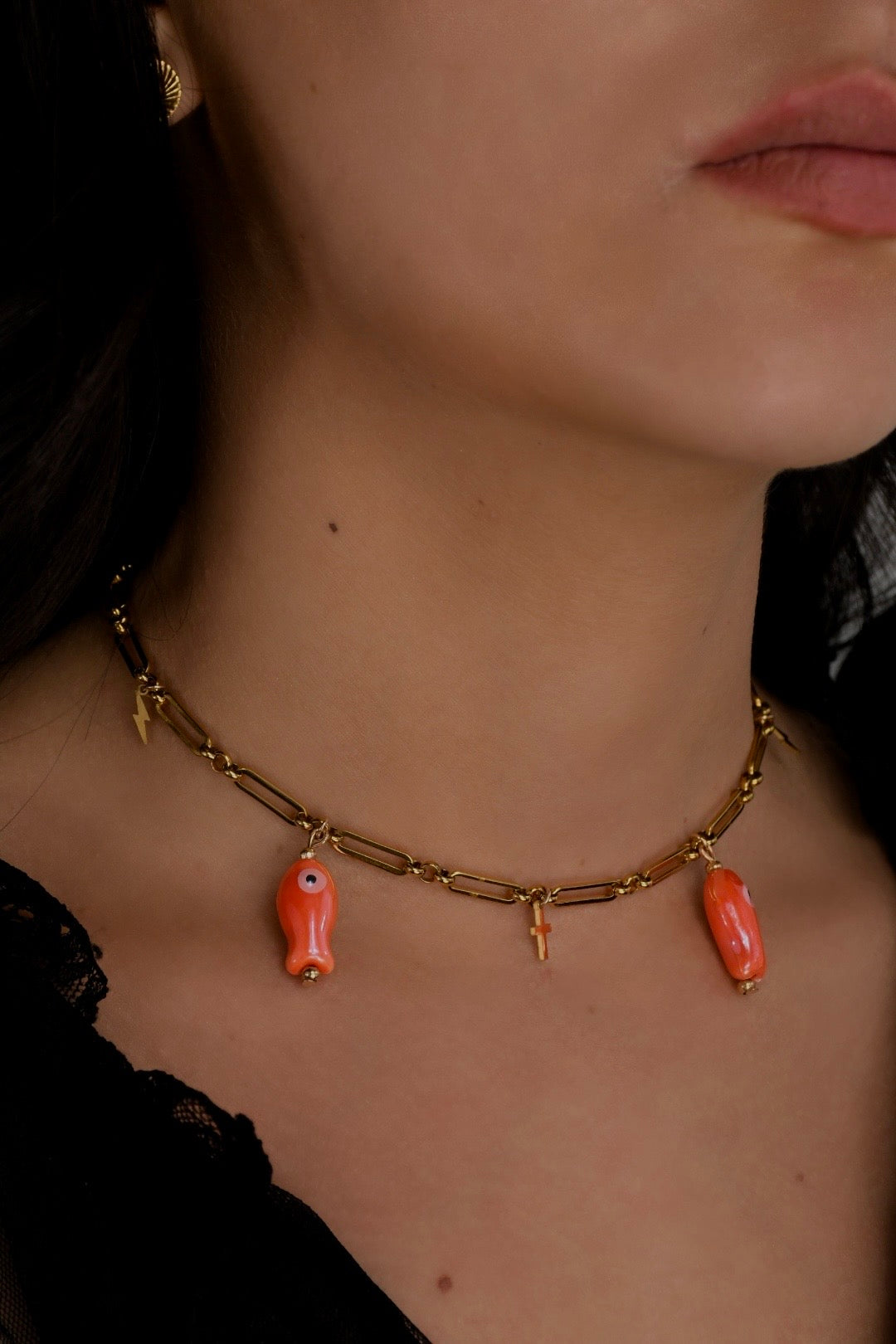 Image bijoux collier poisson orange et boucle d’oreille de Patricia Jewels Rouen