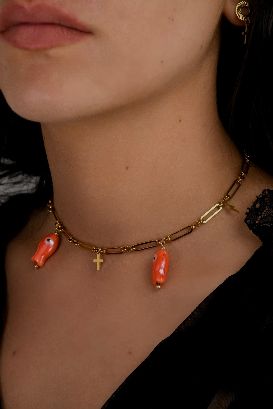 Image bijoux collier poisson orange et boucle d’oreille de Patricia Jewels Rouen