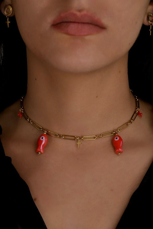 Image bijoux collier poisson rouge et boucle d’oreille de Patricia Jewels Rouen