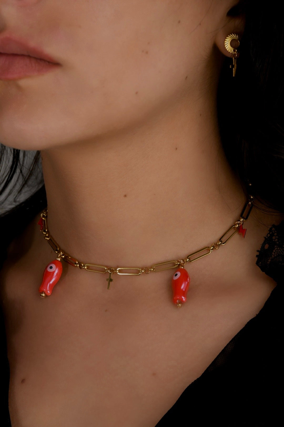 Image bijoux collier poisson Rouge et boucle d’oreille de Patricia Jewels Rouen