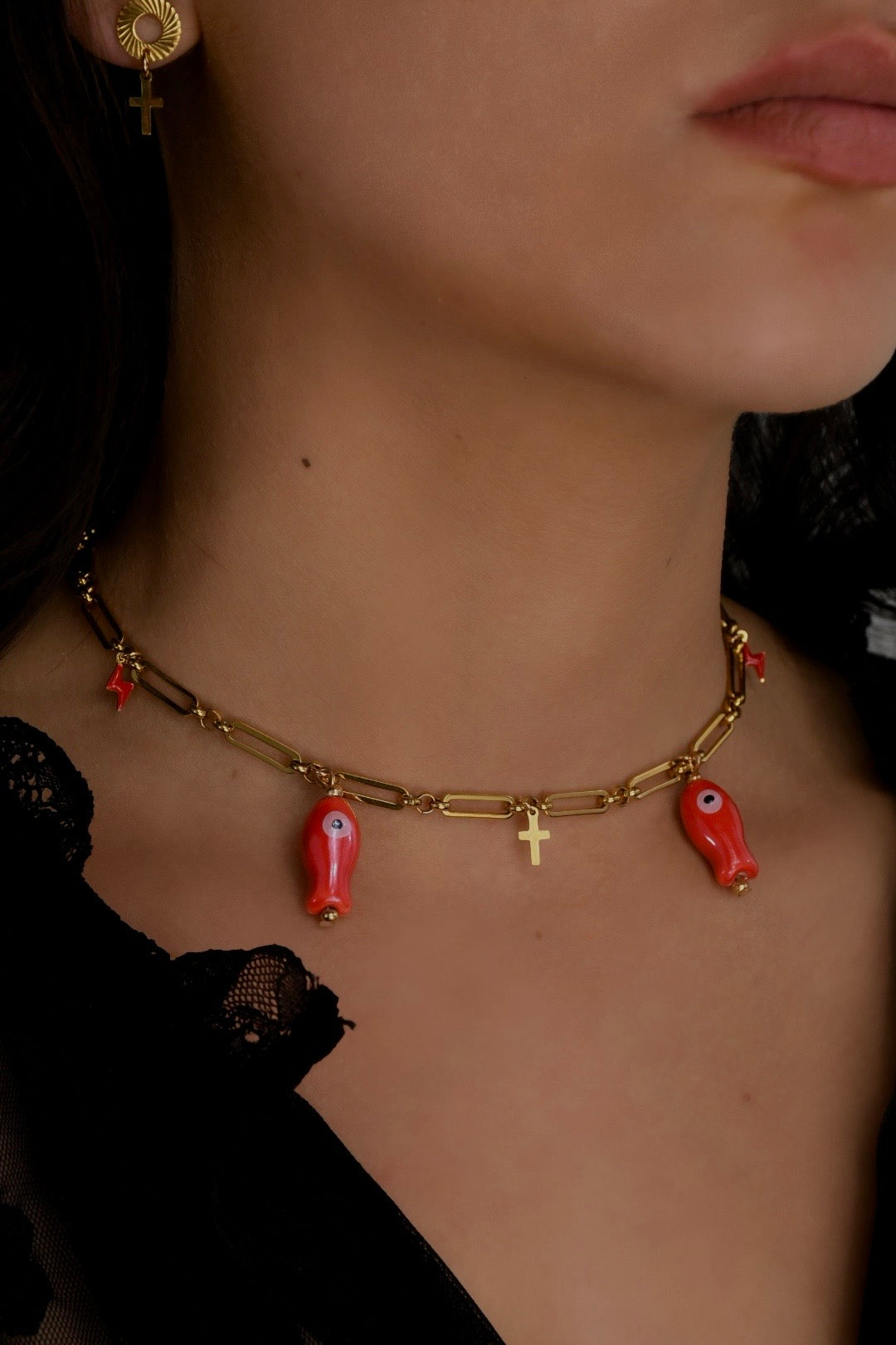 Image bijoux collier poisson rouge et boucle d’oreille de Patricia Jewels Rouen